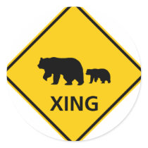 Bear Crossing Highway Sign Round Sticker