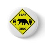 Bear Crossing Sign with Bear and Tracks Pinback Buttons