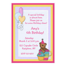 Bear Cupcake Birthday Party Invite