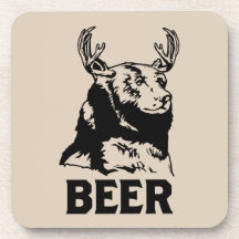 Bear + Deer = Beer Beverage Coaster
