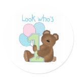 Bear First Birthday Blue Stickers