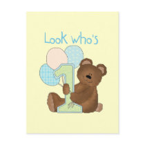 Bear First Birthday Blue Tshirts and Gifts Post Card