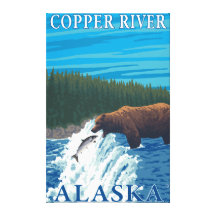 Bear Fishing in River - Copper River, Alaska Canvas Prints