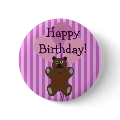 Bear brown bear with pink balloons on pink striped background. Customize the "Happy Birthday" if you like. Original graphics by Curleadee.