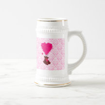 Bear & heart balloons on pink damask coffee mugs