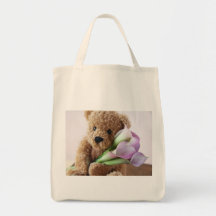 bear holding calla lilies tote bag