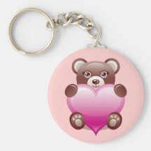BEAR HOLDING PINK HEART KEY CHAINS