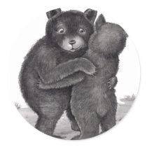 Bear Hug. Two bears hugging out in nature Round Sticker