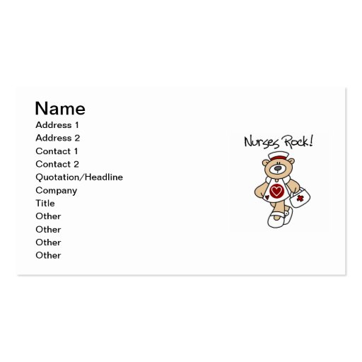 Bear Nurses Rock T-shirts and Gifts Business Card Template (front side)