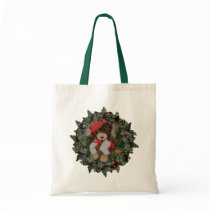 Bear On Wreath Christmas Holiday Tote Bag by SmilinEyesTreasures Bear On Wreath Christmas Holiday Tote Bag