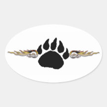 Bear Paw with Flames Oval Sticker