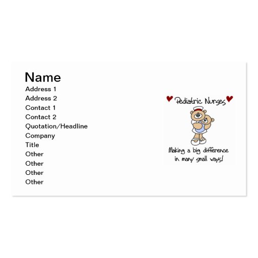 Bear Pediatric Nurses T-shirts and Gifts Business Cards