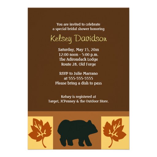 BEAR Rustic Lodge style 5x7 Bridal Shower Invite (front side)