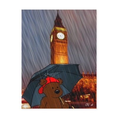 'Bear Visits London' Postcard by Articyn