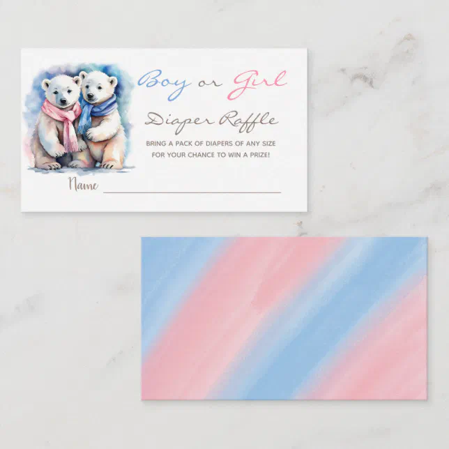 Bear Winter Gender Reveal Diaper Raffle Ticket Enclosure Card Zazzle