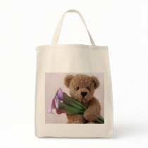 bear with calla lilies grocery tote bag