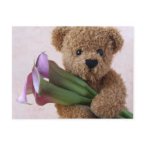 bear with calla lilies postcard