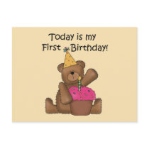 Bear with Cupcake 1st Birthday Tshirts and Gifts postcards