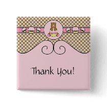 Bear With Pink Cupcake Brown Plaid Button buttons