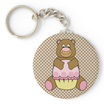 Bear With Pink Cupcake Brown Plaid Keychain keychains