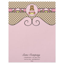Bear With Pink Cupcake Brown Plaid Letterhead letterhead