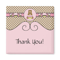 Bear With Pink Cupcake Brown Plaid Magnet magnets