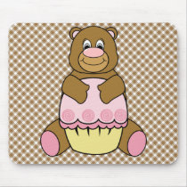 Bear With Pink Cupcake Brown Plaid Mousepad mousepads