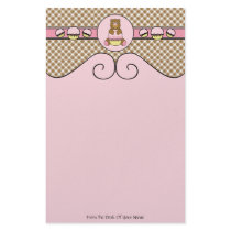 Bear With Pink Cupcake Brown Plaid Stationery stationery