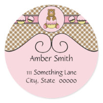 Bear With Pink Cupcake Brown Plaid Sticker stickers