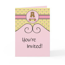 Bear With Pink Cupcake C N' S Invitation cards