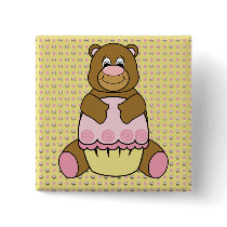 Bear With Pink Cupcake Cupcakes N' Swirls Button buttons