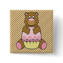 Bear With Pink Cupcake Diagonal Stripes Button buttons