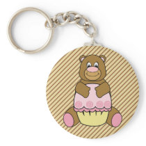 Bear With Pink Cupcake Diagonal Stripes Keychain keychains