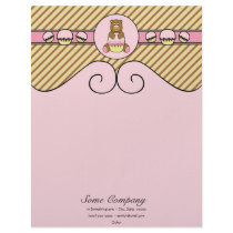 Bear With Pink Cupcake Diagonal Stripes Letterhead letterhead