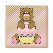 Bear With Pink Cupcake Diagonal Stripes Magnet magnets