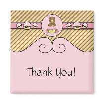 Bear With Pink Cupcake Diagonal Stripes Magnet magnets