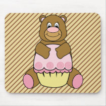 Bear With Pink Cupcake Diagonal Stripes Mousepad mousepads