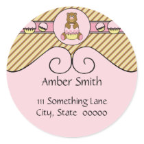 Bear With Pink Cupcake Diagonal Stripes Sticker stickers