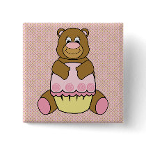 Bear With Pink Cupcake Diamonds Button buttons