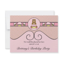 Bear With Pink Cupcake Diamonds Invitation invitations