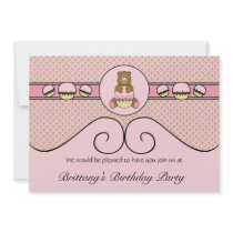 Bear With Pink Cupcake Diamonds Invitation invitations