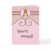 Bear With Pink Cupcake Diamonds Invitation cards