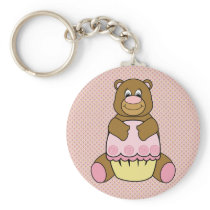 Bear With Pink Cupcake Diamonds Keychain keychains