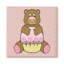 Bear With Pink Cupcake Diamonds Magnet magnets