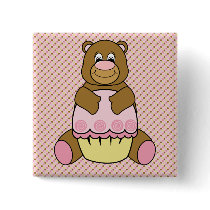 Bear With Pink Cupcake Dots Button buttons