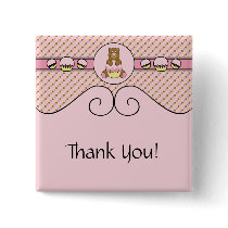 Bear With Pink Cupcake Dots Button buttons