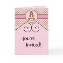 Bear With Pink Cupcake Dots Invitation cards