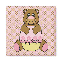 Bear With Pink Cupcake Dots Magnet magnets