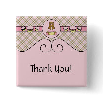Bear With Pink Cupcake Pink Plaid Button buttons
