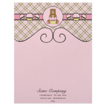 Bear With Pink Cupcake Pink Plaid Letterhead letterhead